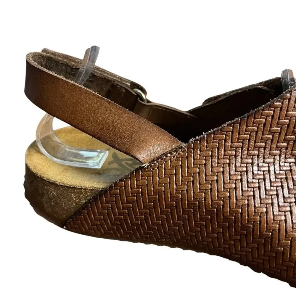 OTBT Pricilla Wedge Sandals Rich Brown Leather Slingback Shoes Strappy sz 9